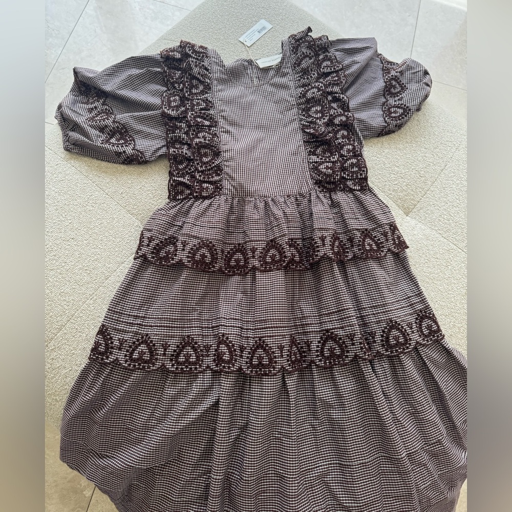 NWT LOEFFLER RANDALL IVEE HEART BROIDERIE DRESS-BROWN/CREME- SIZE M